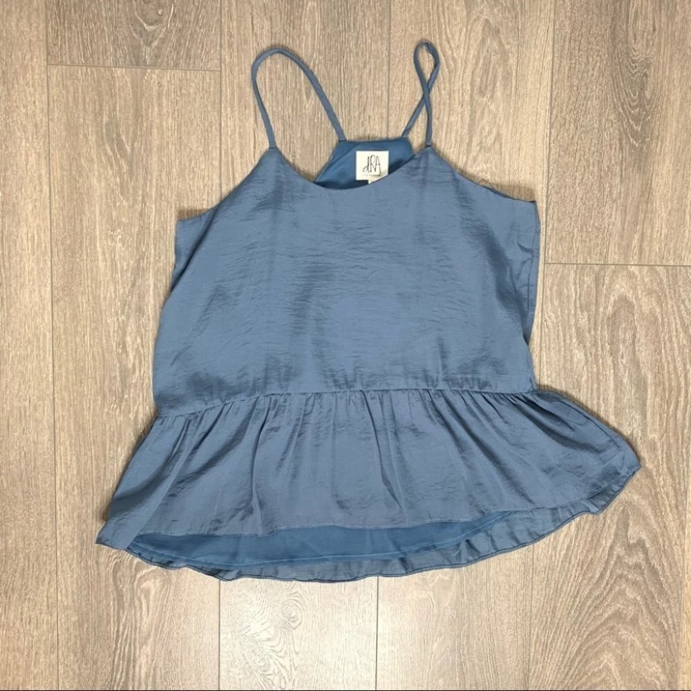 Anthropologie Womens Camisole Tank Top Blue XS peplum ruffle boho hippie - Picture 2 of 13